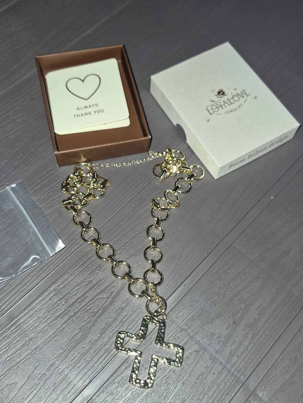Loyalove Gold Cross Link Necklace with Bold Pendant Nwt